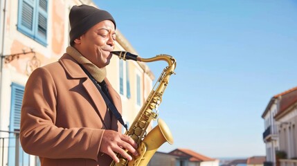 Fototapeta premium A man playing a saxophone