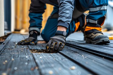 Worker in blue workwear on deck