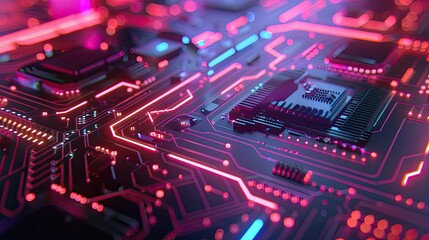 Obraz premium Glowing digital circuit board with cyber effects