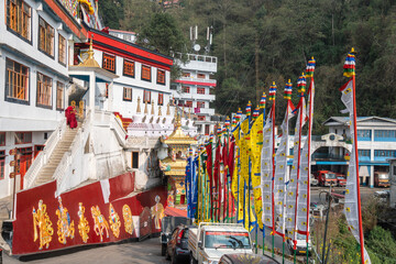 A majestic Buddhist Monastery with a golden roof and grand staircase, Sikkim, India