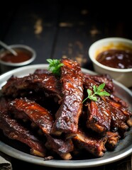 Glazed pork ribs on a plate