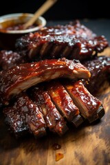 grilled barbecue pork ribs glazed with honey sauce