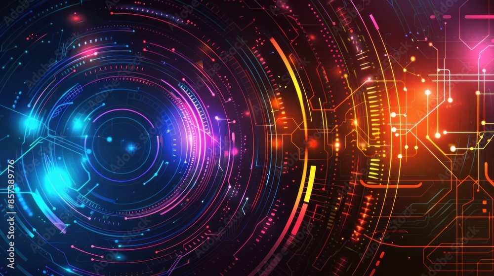 Wall mural abstract circular tunnel graphic computer technology background