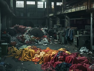 Abandoned Industrial Warehouse FilledUnsold Goods - Urban Decay Stock Photo