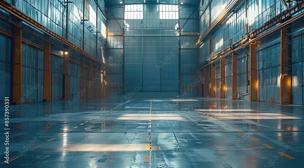 Aufkleber Large empty storehouse. Generative AI.
