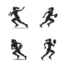 Ladies Rugby Player Silhouette Vector Illustration