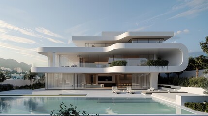 Fototapeta premium Modern white luxury house. exterior. Generative AI.