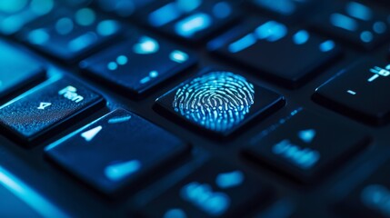 A close-up photograph of a fingerprint scanner and keyboard