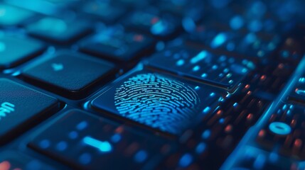 A close-up photograph of a fingerprint scanner and keyboard