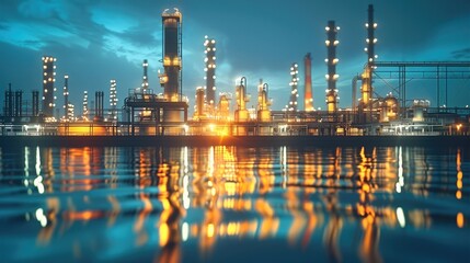 Fototapeta premium Oil and gas power plant refinery with storage tanks facility for oil production or petrochemical factory infrastructure and oil demand price chart concepts. Generative AI.