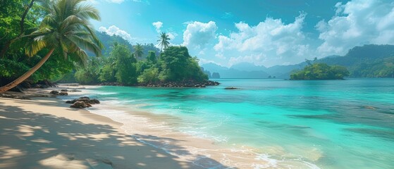 Tropical beach with turquoise waters and palm trees
