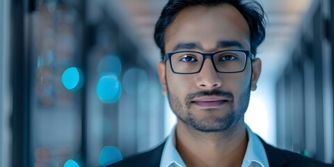 Closeup image of South Asian IT specialist in server room Expertise required. Concept IT Specialist, South Asian, Server Room, Closeup Image, Expertise Required