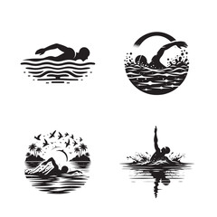Fototapeta premium Swimming Silhouette Vector Illustration