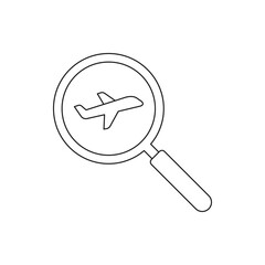 Search airplane, find flight icon line style isolated on white background. Vector illustration
