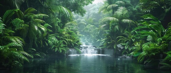 Tropical rainforest with dense foliage and a river