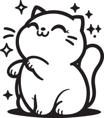 T-shirt cartoon cute and happy cat, Love, Silhouette,vector, outline, white background