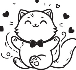 T-shirt cartoon cute and happy cat, Love, Silhouette,vector, outline, white background
