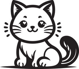 T-shirt cartoon cute and happy cat, Love, Silhouette,vector, outline, white background