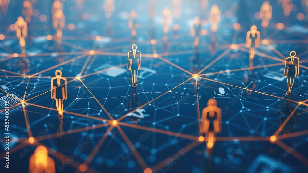 Poster Networking communication, Organized communication system between company workers. Decentralized networking communication. Generative AI.