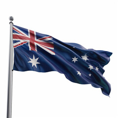 australian flag waving on the wind isolated os white background olympic games