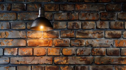 Minimalist industrial loft lamp on brick wall indoors