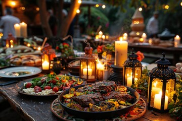 Naklejka premium Outdoor Candlelit Dinner