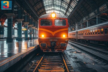 Obraz premium Train in Vintage Railway Station