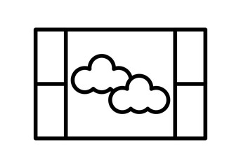 Icono negro de ventana con nubes en fondo blanco