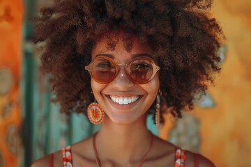 Smiling Woman with Afro and Sunglasses
