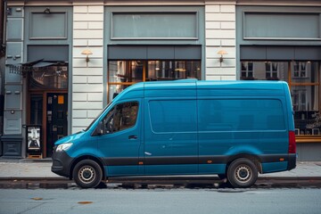 Blue Delivery Van Parked on City Street