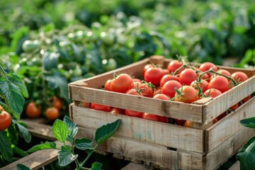 Crate of Ripe Red Tomatoes in Greenhouse