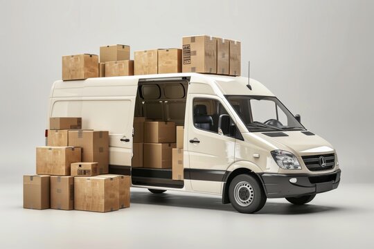 Delivery Van with Cardboard Boxes