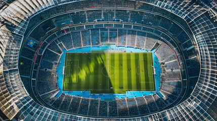 An aerial view of a football match in a large stadium.
