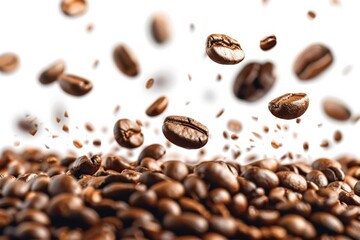 Coffee Beans Flying in Mid-Air