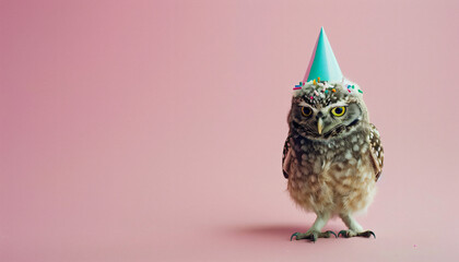 Owl Wearing Party Hat.