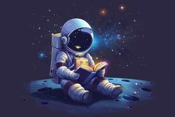 Astronaut Reading a Book in Space