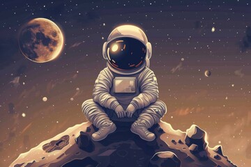 Astronaut on the Moon Retro Illustration