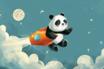 Naklejka premium Panda Rocket Adventure