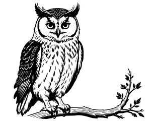 Engraved Owl Illustration on Vintage Background