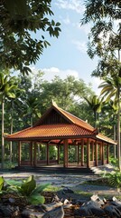 Fototapeta premium Tropical Open Air Community Pavilion in ASEAN Architectural Style