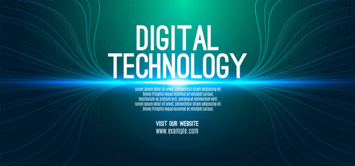 Digital technology internet network speed connection blue green background, cyber nano information, abstract communication, innovation future tech data, Ai big data lines dots, illustration vector 3d