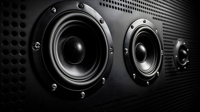 Altavoces negros en fondo oscuro