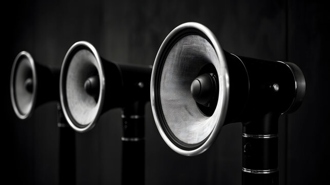 Altavoces negros en fondo oscuro