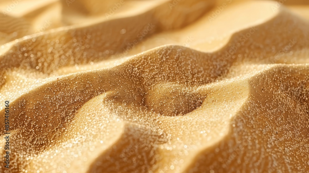 Poster  A tight shot of a sand dune adorned with tiny beads of water on its surface, with a hazy depiction of the surrounding sand