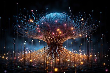 Fototapeta premium Neural network, visualization, human brain, analog, intricate, detailed, complexity, visual