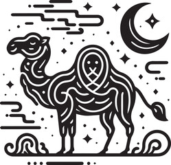 Camel Silhouette Vector Illustration with Background 