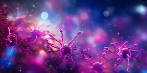 Rare disease organism in blurred background with magenta and indigo photorealistic style. Concept Rare Disease Organism, Blurred Background, Magenta, Indigo, Photorealistic Style