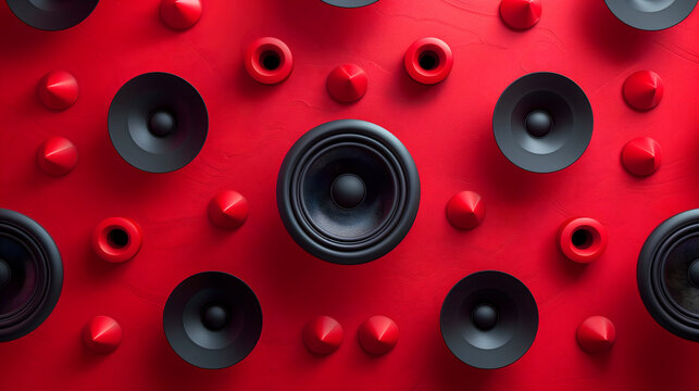 Altavoces rojos en fondo rojo