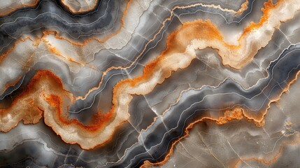 Obraz premium Intricate layers of marble, swirling in shades of gray and orange, evoke the beauty of natural geological formations