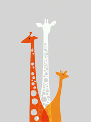 three giraffes of different color and height